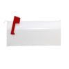 Side of white mailbox with red flag
