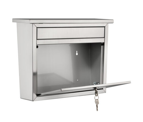 Open steel wall mount mailbox with key and lock