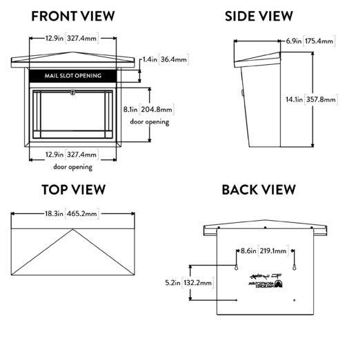 Diagram of Beachy locking wall mount mailbox