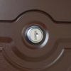 Zoomed in image of lock of brown wall mount mailbox