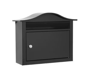 Front of black wall mount mailbox