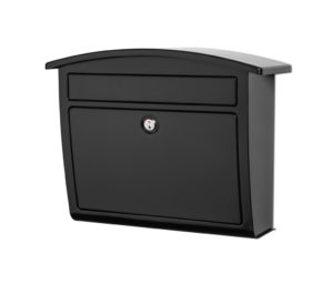 Front of black wall mount mailbox