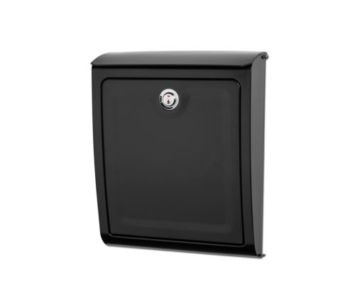 Black wall mount mailbox with silver lock
