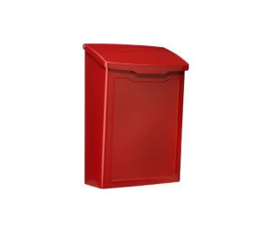 Side of red wall mount mailbox