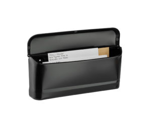 Open black mailbox with mail inside