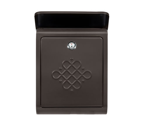 Open bronze mailbox with silver lock