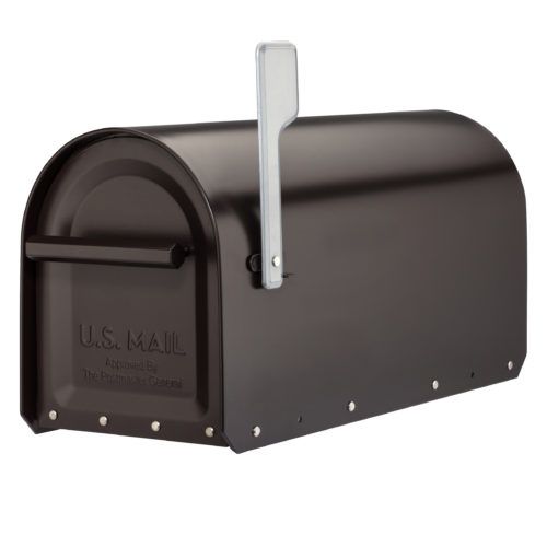 Bronze mailbox with silver flag raised