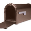 Open brown mailbox with gray flag