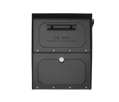 Black mailbox with black handle