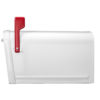 White mailbox with red flag raised