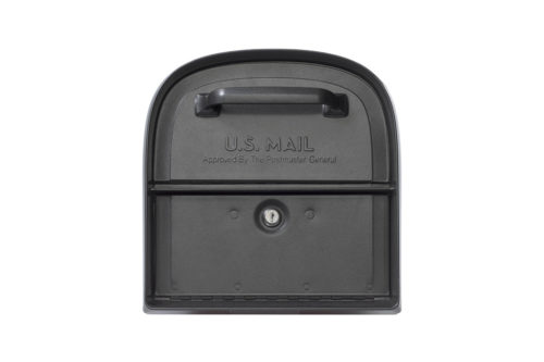 Front of black mailbox with black handle