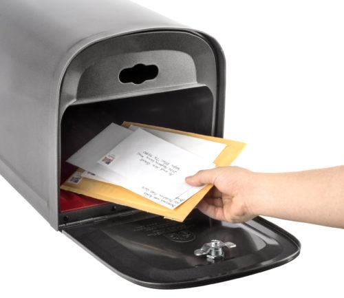 Black mailbox with mail inside