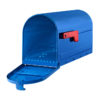 Open blue mailbox with red flag