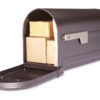 Open bronze mailbox with packages inside