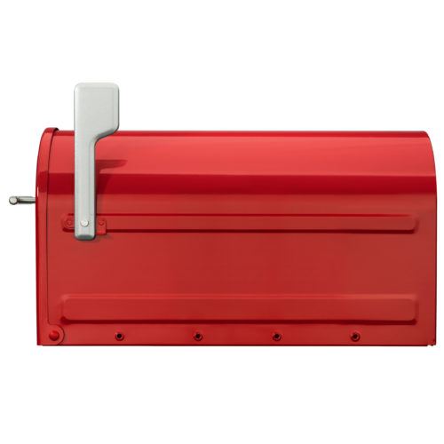 Red mailbox with silver flag