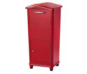 Red drop box with silver handle