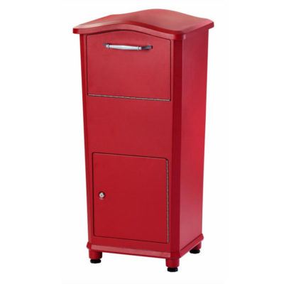 Red drop box with silver handle