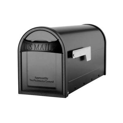 Black mailbox with silver flag