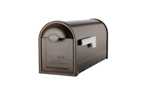 Bronze mailbox with silver flag