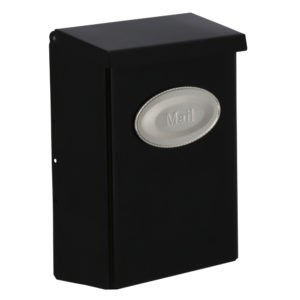 black wall mount mail box with silver "mail" plaque