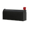 Side of black mailbox with red flag