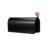 Side of black mailbox with red flag