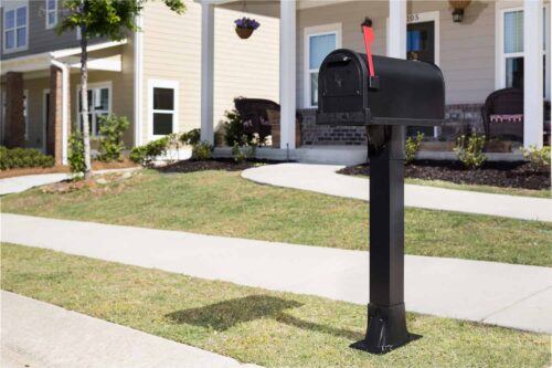 black post with mailbox