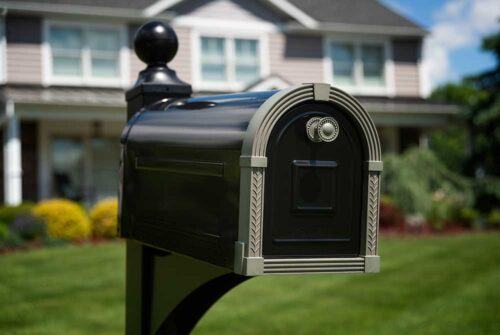 Brunswick Decorative Mailbox on Lawn