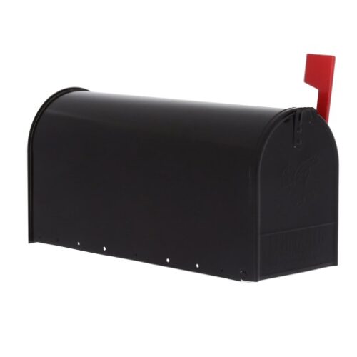 Side of Black Mailbox with Red Flag Raised