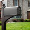 Side of Bronze Post Mount Mailbox with Decorative Background