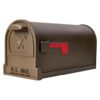 Side of Bronze Post Mount Mailbox with Red Flag