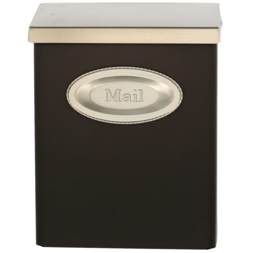 Front of brown wall mount mailbox