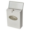 Side of white wall mount mailbox with lock and key