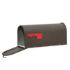 Open Brown Mailbox with Red Flag
