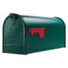 Side of Green Post Mount Mailbox with Red Flag Raised