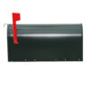 Side of Green Post Mount Mailbox with Red Flag Raised