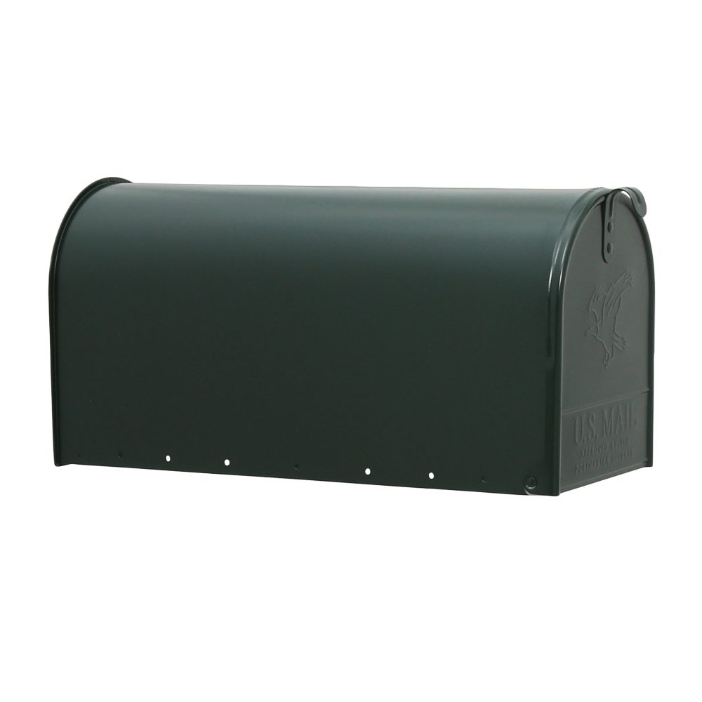 Side of Green Post Mount Mailbox