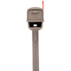 Front view of brown mailbox with red flag raised