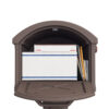 Front of brown mailbox with mail inside