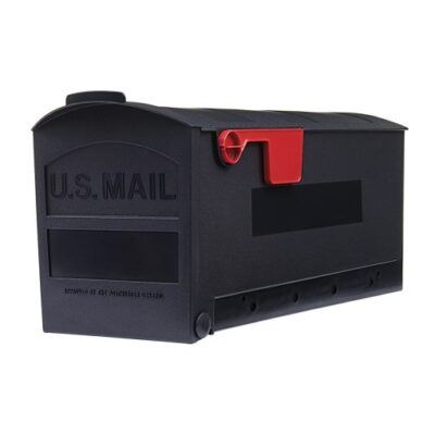 Side of Black Post Mount Mailbox with Red Flag