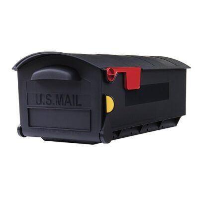 Side of Black Post Mount Mailbox with Red Flag