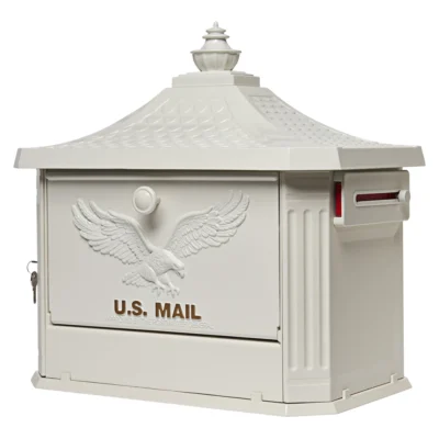 Side of white post mount mailbox