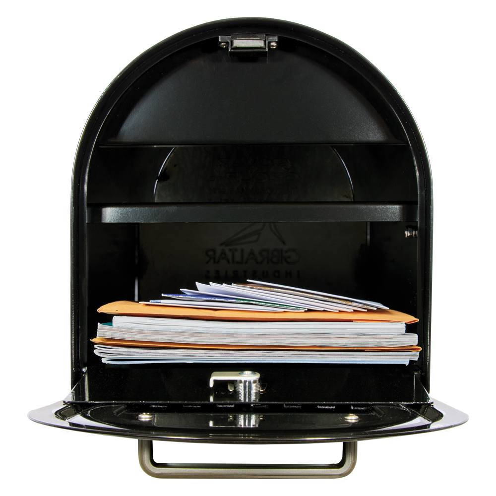 Open Black Post Mount Mailbox with Mail Inside