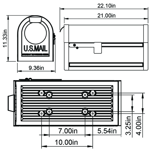 Diagram of Bronze Post Mount Mailbox