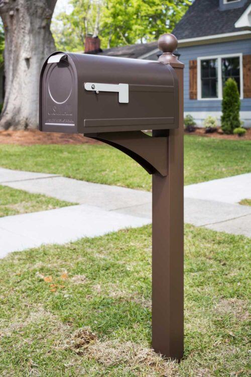 Side of Decorative Background of Bronze Post Mount Mailbox