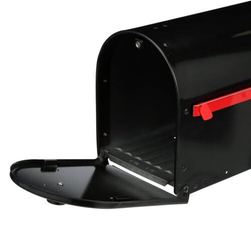 Open Door of Black Double Door Post Mount Mailbox