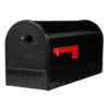 Side view of Black Double Door Post Mount Mailbox with Red Flag