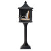 Open front view of black pedestal locking mailbox with mail inside
