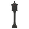 Back of black pedestal locking mailbox