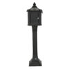 Side view of black pedestal locking mailbox
